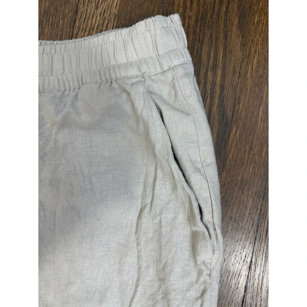 Zara Linen Blend Wide Leg Eyelet Embroidered Pants Beige Small Boho Trousers(48)